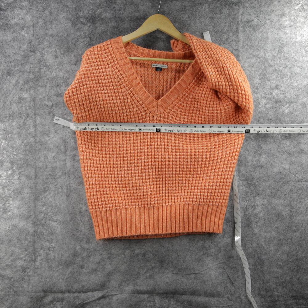 American Eagle Sweater Womens Small Orange Waffle Knit Pullover V Neck Soft Cozy - Picture 5 of 12